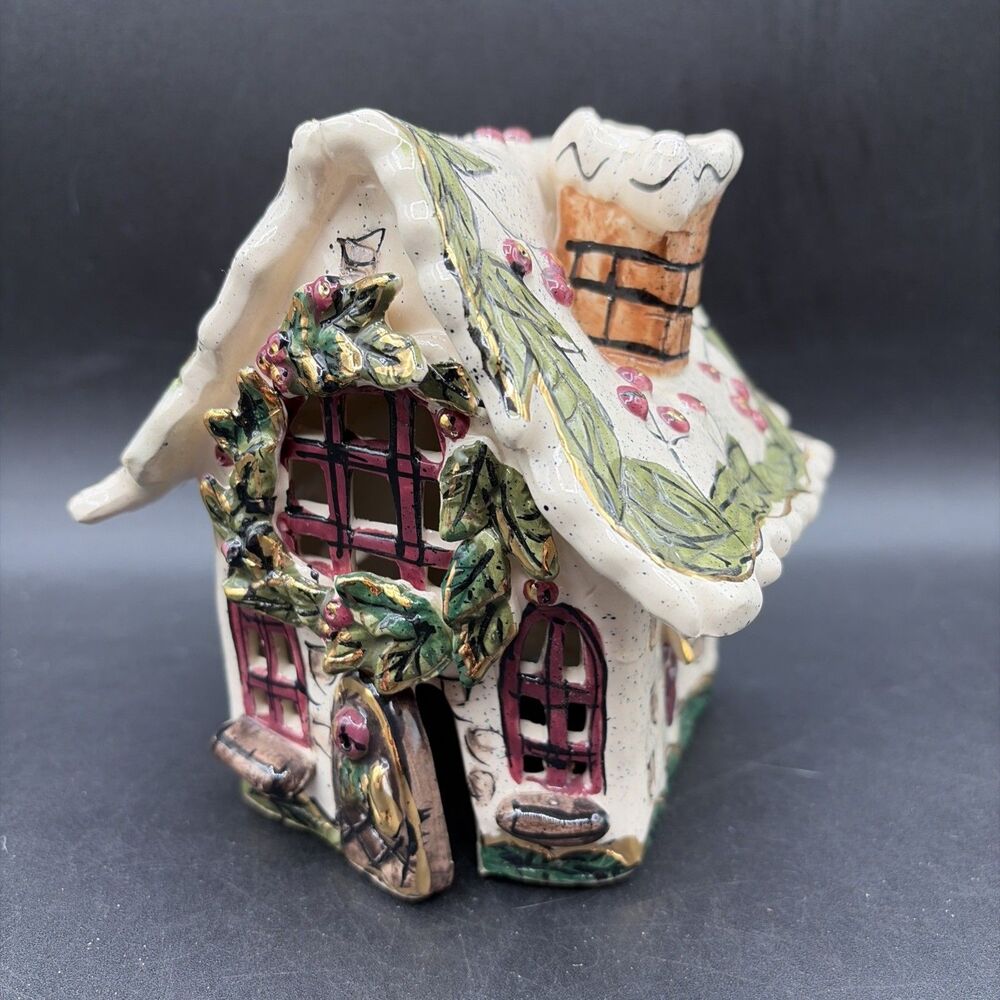 Vintage Christmas Blue Sky Clayworks Heather Goldminc Cottage Tea Light House